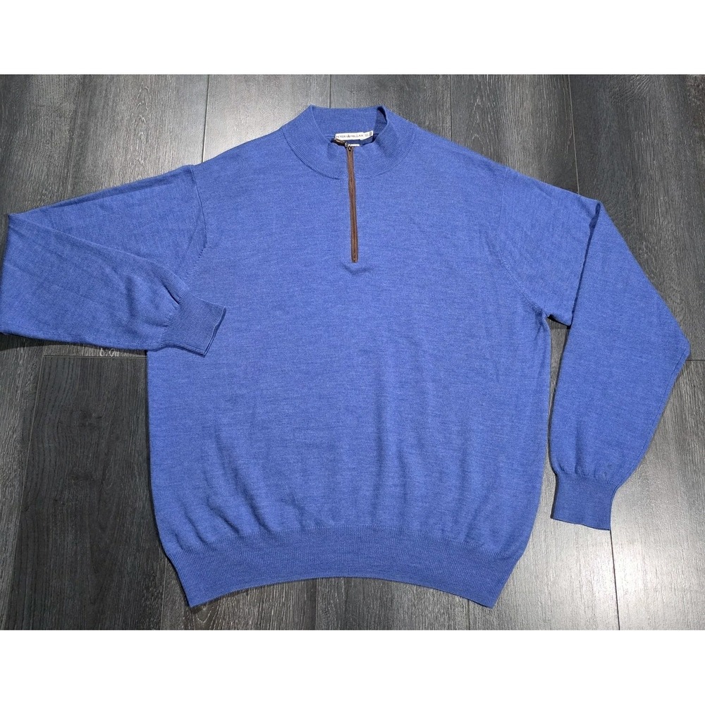 Peter Millar Merino Wool 1/4 Zip Sweater Men XL Blue Golf Preppy Office